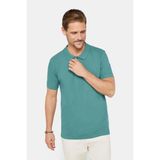 Tudors Erkek Slim Fit Dar Kesim %100 Pamuk Düz Pike Mavi Polo Yaka Tişört - Haki