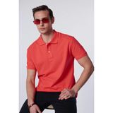 Tudors Erkek Slim Fit Dar Kesim %100 Pamuk Düz Pike Nar Renk Polo Yaka Tişört - 2XL