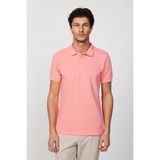 Tudors Erkek Slim Fit Dar Kesim %100 Pamuk Düz Pike Pembe Polo Yaka Tişört - 2XL