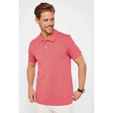 Tudors Erkek Slim Fit Dar Kesim %100 Pamuk Düz Pike Pudra Renk Polo Yaka Tişört - XL