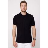 Tudors Erkek Slim Fit Dar Kesim %100 Pamuk Düz Pike Siyah Polo Yaka Tişört - 2XL