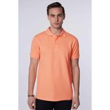 Tudors Erkek Slim Fit Dar Kesim %100 Pamuk Düz Pike Somon Renk Polo Yaka Tişört - 2XL