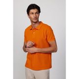 Tudors Erkek Slim Fit Dar Kesim %100 Pamuk Düz Pike Turuncu Polo Yaka Tişört
