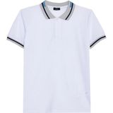 Tudors Erkek Slim Fit Dar Kesim %100 Pamuk Düz Pike Yaka ve Kol Detaylı Beyaz Polo Yaka Tişört - XL