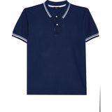 Tudors Erkek Slim Fit Dar Kesim %100 Pamuk Düz Pike Yaka ve Kol Detaylı Lacivert Polo Yaka Tişört