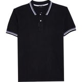 Tudors Erkek Slim Fit Dar Kesim %100 Pamuk Düz Pike Yaka ve Kol Detaylı Siyah Polo Yaka Tişört - 2XL