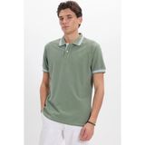 Tudors Erkek Slim Fit Dar Kesim %100 Pamuk Düz Pike Yaka ve Kol Detaylı Yeşil Polo Yaka Tişört - 2XL