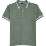 Tudors Erkek Slim Fit Dar Kesim %100 Pamuk Düz Pike Yaka ve Kol Detaylı Yeşil Polo Yaka Tişört - XL