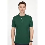 Tudors Erkek Slim Fit Dar Kesim %100 Pamuk Düz Pike Yeşil Hakim Yaka Tişört