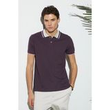 Tudors Erkek Slim Fit Dar Kesim %100 Pamuk Eflatun Polo Yaka Tişört - 2XL