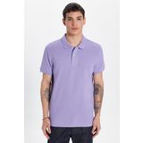 Tudors Erkek Slim Fit Dar Kesim %100 Pamuk Eflatun Polo Yaka Tişört