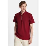 Tudors Erkek Slim Fit Dar Kesim %100 Pamuk Fermuarlı Bordo Polo Yaka Tişört