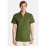 Tudors Erkek Slim Fit Dar Kesim %100 Pamuk Fermuarlı Yeşil Polo Yaka Tişört