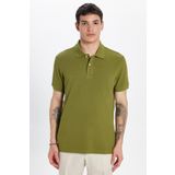 Tudors Erkek Slim Fit Dar Kesim %100 Pamuk Haki Polo Yaka Tişört