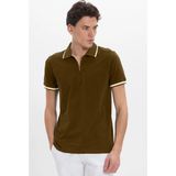 Tudors Erkek Slim Fit Dar Kesim %100 Pamuk Jakarlı Düz Yaka ve Kol Detaylı Kahverengi Polo Yaka Tişört - XL