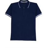Tudors Erkek Slim Fit Dar Kesim %100 Pamuk Jakarlı Düz Yaka ve Kol Detaylı Lacivert Polo Yaka Tişört - XL