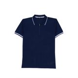 Tudors Erkek Slim Fit Dar Kesim %100 Pamuk Jakarlı Düz Yaka ve Kol Detaylı Lacivert Polo Yaka Tişört