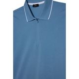 Tudors Erkek Slim Fit Dar Kesim %100 Pamuk Jakarlı Düz Yaka ve Kol Detaylı Mavi Polo Yaka Tişört