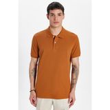 Tudors Erkek Slim Fit Dar Kesim %100 Pamuk Kahverengi Polo Yaka Tişört - 2XL