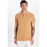 Tudors Erkek Slim Fit Dar Kesim %100 Pamuk Kahverengi Polo Yaka Tişört - XL