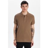 Tudors Erkek Slim Fit Dar Kesim %100 Pamuk Kahverengi Polo Yaka Tişört