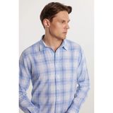Tudors Erkek Slim Fit Dar Kesim %100 Pamuk Keten Doku Kareli Gömlek - Multicolor