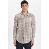 Tudors Erkek Slim Fit Dar Kesim %100 Pamuk Keten Doku Kareli Gömlek - Renkli