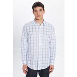 Tudors Erkek Slim Fit Dar Kesim %100 Pamuk Keten Doku Kareli Gömlek