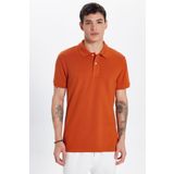 Tudors Erkek Slim Fit Dar Kesim %100 Pamuk Kiremit Polo Yaka Tişört