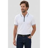 Tudors Erkek Slim Fit Dar Kesim %100 Pamuk Kısa Kollu Fermuarlı Beyaz Polo Yaka Tişört - XL