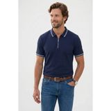 Tudors Erkek Slim Fit Dar Kesim %100 Pamuk Kısa Kollu Fermuarlı Lacivert Polo Yaka Tişört - 2XL