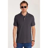 Tudors Erkek Slim Fit Dar Kesim %100 Pamuk Kısa Kollu Polo Yaka Antrasit Tişört