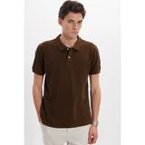 Tudors Erkek Slim Fit Dar Kesim %100 Pamuk Kısa Kollu Polo Yaka Kahverengi Tişört - 2XL