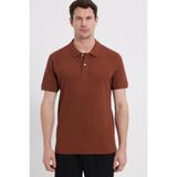 Tudors Erkek Slim Fit Dar Kesim %100 Pamuk Kısa Kollu Polo Yaka Kahverengi Tişört