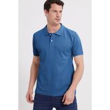 Tudors Erkek Slim Fit Dar Kesim %100 Pamuk Kısa Kollu Polo Yaka Mavi Tişört - XL