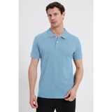 Tudors Erkek Slim Fit Dar Kesim %100 Pamuk Kısa Kollu Polo Yaka Mavi Tişört