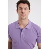 Tudors Erkek Slim Fit Dar Kesim %100 Pamuk Kısa Kollu Polo Yaka Mor Tişört - Mor1
