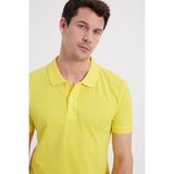 Tudors Erkek Slim Fit Dar Kesim %100 Pamuk Kısa Kollu Polo Yaka Sarı Tişört - 2XL