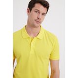 Tudors Erkek Slim Fit Dar Kesim %100 Pamuk Kısa Kollu Polo Yaka Sarı Tişört