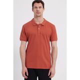 Tudors Erkek Slim Fit Dar Kesim %100 Pamuk Kısa Kollu Polo Yaka Turuncu Tişört
