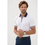 Tudors Erkek Slim Fit Dar Kesim %100 Pamuk Kısa Kollu Yarım Fermuarlı Beyaz Polo Yaka Tişört