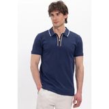 Tudors Erkek Slim Fit Dar Kesim %100 Pamuk Kısa Kollu Yarım Fermuarlı Lacivert Polo Yaka Tişört - 2XL