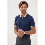 Tudors Erkek Slim Fit Dar Kesim %100 Pamuk Kısa Kollu Yarım Fermuarlı Lacivert Polo Yaka Tişört - XL