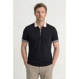 Tudors Erkek Slim Fit Dar Kesim %100 Pamuk Kısa Kollu Yarım Fermuarlı Siyah Polo Yaka Tişört - XL