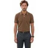 Tudors Erkek Slim Fit Dar Kesim %100 Pamuk Kısa Kollu Yarım Fermuarlı Vizon Polo Yaka Tişört - 2XL