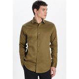 Tudors Erkek Slim Fit Dar Kesim %100 Pamuk Koton Saten Premium Seri Yeşil Gömlek - 2XL