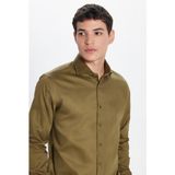 Tudors Erkek Slim Fit Dar Kesim %100 Pamuk Koton Saten Premium Seri Yeşil Gömlek - XL