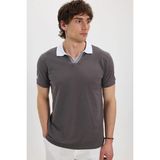 Tudors Erkek Slim Fit Dar Kesim %100 Pamuk Koyu Gri Polo Yaka Tişört - XL