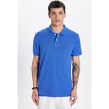 Tudors Erkek Slim Fit Dar Kesim %100 Pamuk Koyu Mavi Polo Yaka Tişört