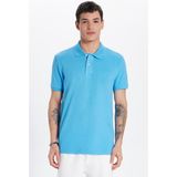 Tudors Erkek Slim Fit Dar Kesim %100 Pamuk Mavi Polo Yaka Tişört - 2XL